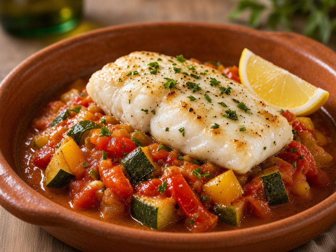 Bacalao al horno con pimientos