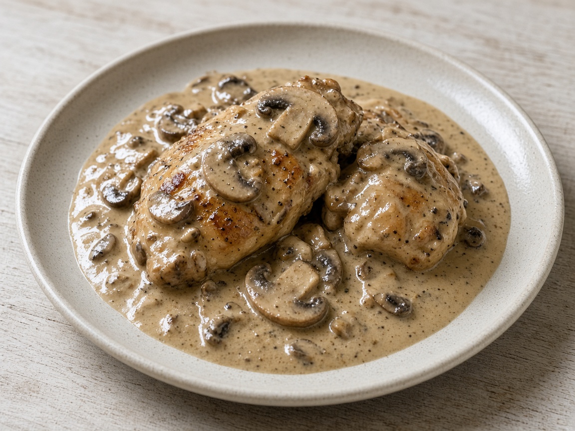 Pollo en salsa de champiñones