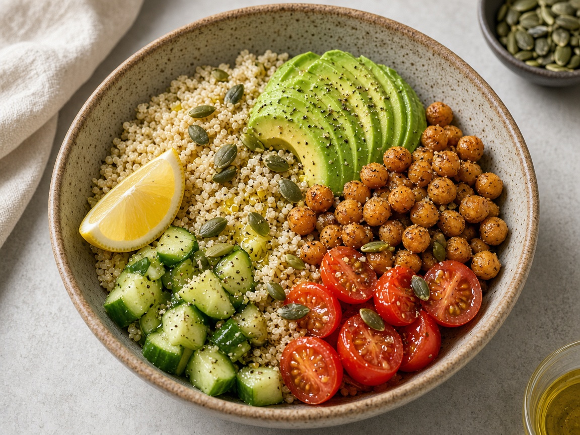 Bowl de quinoa, aguacate y garbanzo