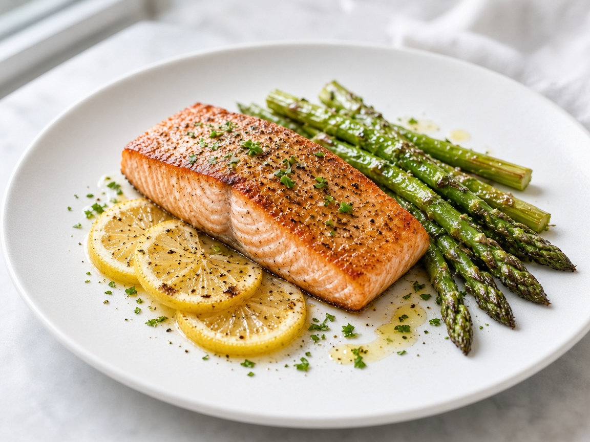 Salmón al horno con espárragos